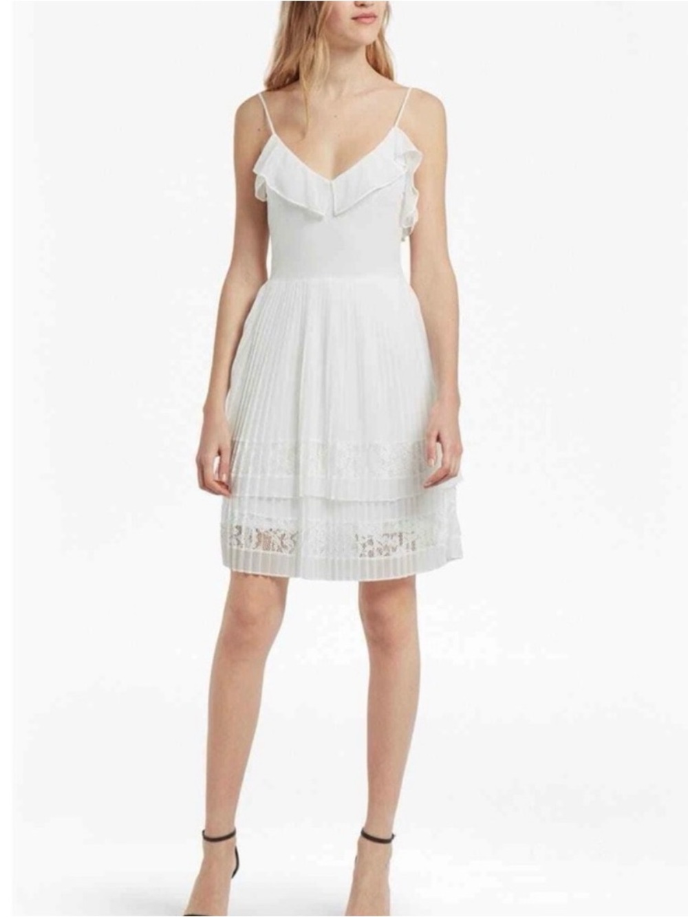 French Connection Adanna Lace Jersey pleated Dress Sz 6 US - white
